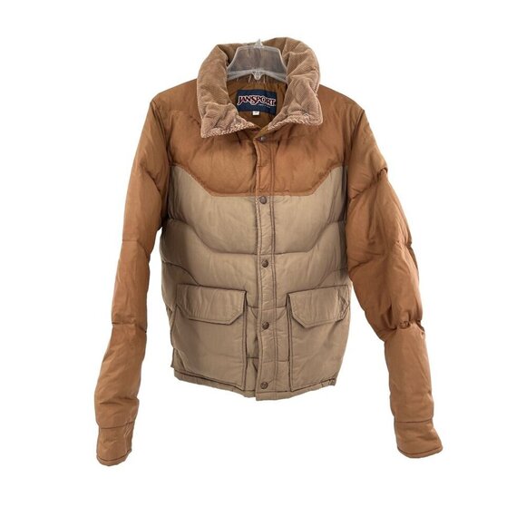 Jansport Mens Vintage Two-Tone Puffer Jacket With Corduroy Collar Medium - Picture 1 of 12